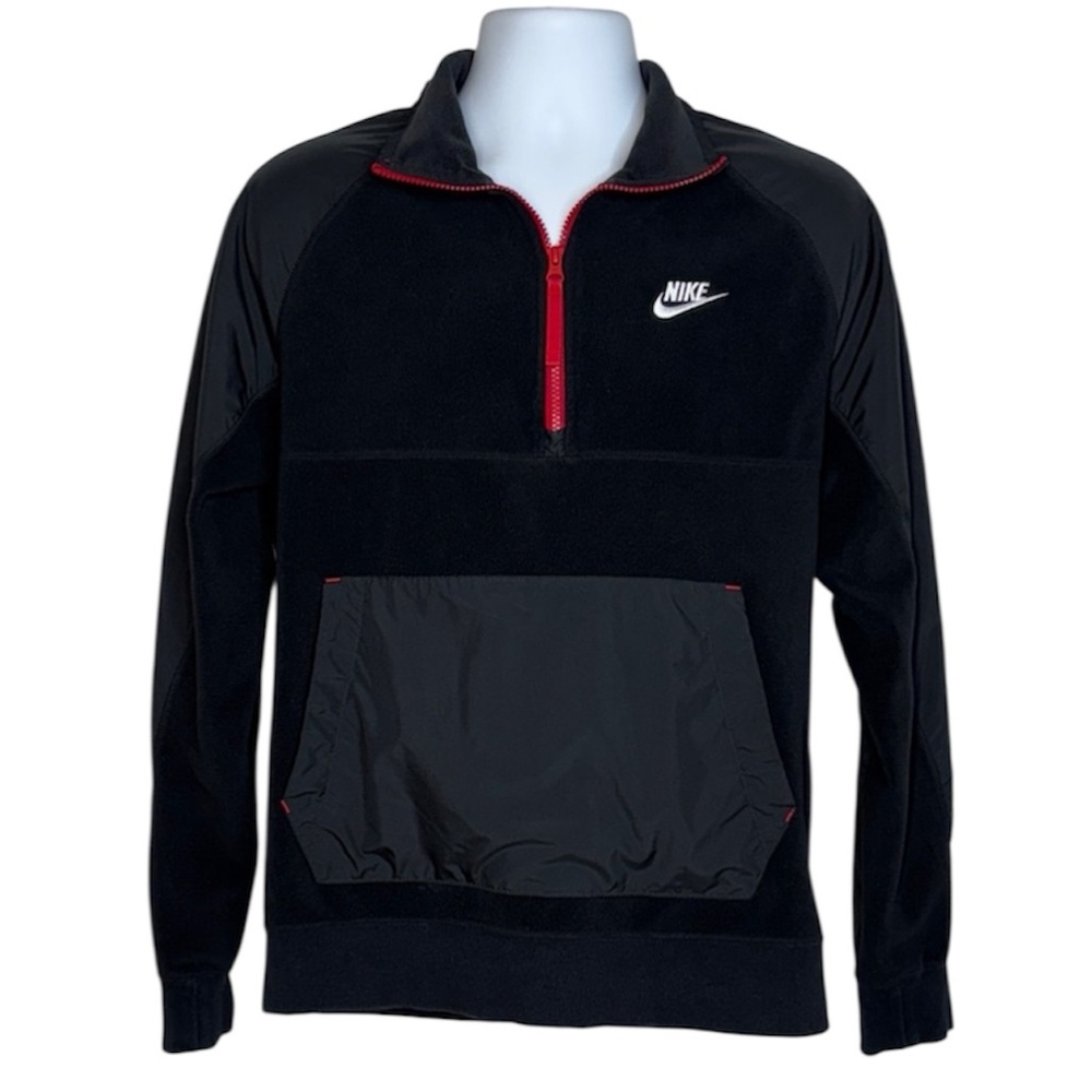 Nike Men's Black and Red Half-Zip Pullover Jacket